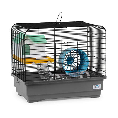 decorwelt Hamsterkäfige Grau Außenmaße 40x25x34,5 Nagerkäfig Hamster Plastik Kleintier Käfig mit Zubehör von decorwelt