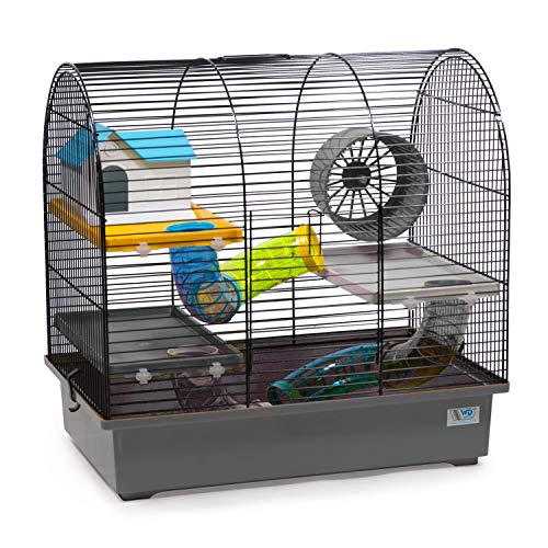 decorwelt Hamsterkäfige Grau Außenmaße 49x32,5x48,5 Nagerkäfig Hamster Plastik Kleintier Käfig mit Zubehör von decorwelt