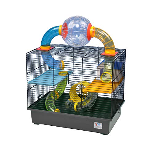 decorwelt Hamsterkäfige Grau Außenmaße 49x32,5x62 Nagerkäfig Hamster Plastik Kleintier Käfig mit Zubehör von decorwelt