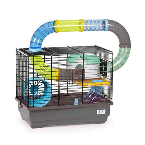 decorwelt Hamsterkäfige Grau Außenmaße 54x25,5x47 Nagerkäfig Hamster Plastik Kleintier Käfig mit Zubehör von decorwelt