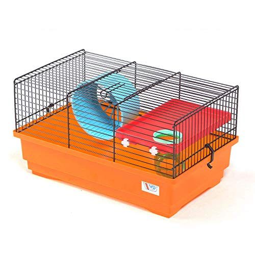 decorwelt Hamsterkäfige Orange Außenmaße 40x25,5x22 Nagerkäfig Hamster Plastik Kleintier Käfig mit Zubehör von decorwelt