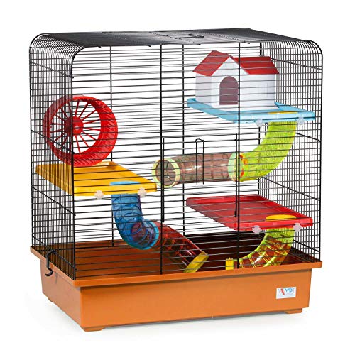 decorwelt Hamsterkäfige Orange Außenmaße 49x32,5x52,5 Nagerkäfig Hamster Plastik Kleintier Käfig mit Zubehör von decorwelt