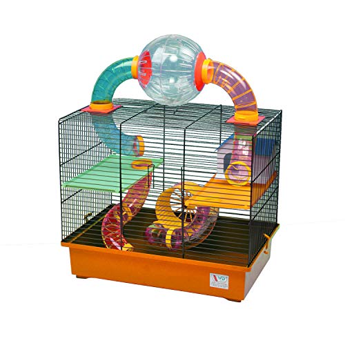 decorwelt Hamsterkäfige Orange Außenmaße 49x32,5x62 Nagerkäfig Hamster Plastik Kleintier Käfig mit Zubehör von decorwelt