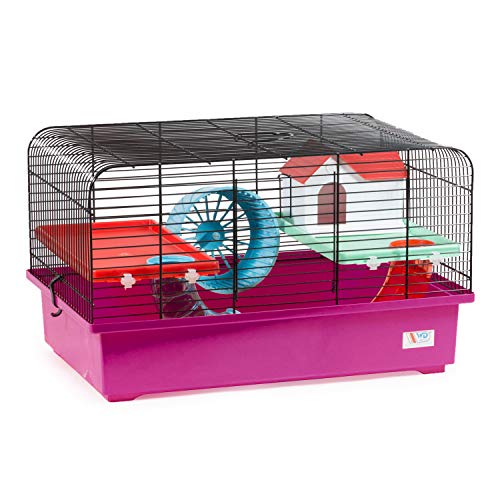 decorwelt Hamsterkäfige Pink Außenmaße 40x25x26,5 Nagerkäfig Hamster Plastik Kleintier Käfig mit Zubehör von decorwelt