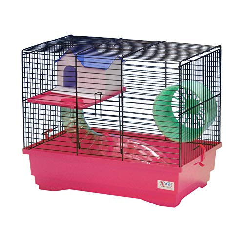 decorwelt Hamsterkäfige Pink Außenmaße 40x25x34 Nagerkäfig Hamster Plastik Kleintier Käfig mit Zubehör von decorwelt