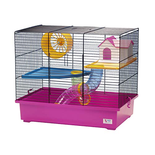 decorwelt Hamsterkäfige Pink Außenmaße 49x32,5x41,5 Nagerkäfig Hamster Plastik Kleintier Käfig mit Zubehör von decorwelt