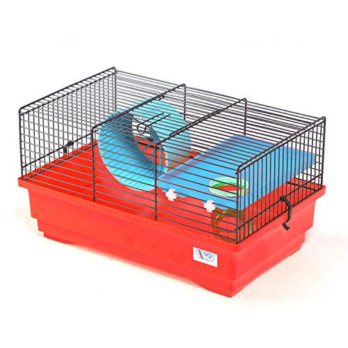 decorwelt Hamsterkäfige Rot Außenmaße 40x25,5x22 Nagerkäfig Hamster Plastik Kleintier Käfig mit Zubehör von decorwelt