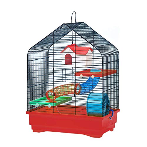 decorwelt Hamsterkäfige Rot Außenmaße 40x25,5x54 Nagerkäfig Hamster Plastik Kleintier Käfig mit Zubehör von decorwelt