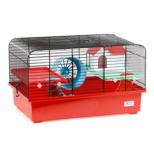 decorwelt Hamsterkäfige Rot Außenmaße 40x25x26,5 Nagerkäfig Hamster Plastik Kleintier Käfig mit Zubehör von decorwelt