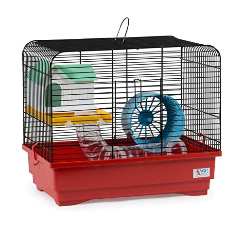 decorwelt Hamsterkäfige Rot Außenmaße 40x25x34,5 Nagerkäfig Hamster Plastik Kleintier Käfig mit Zubehör von decorwelt