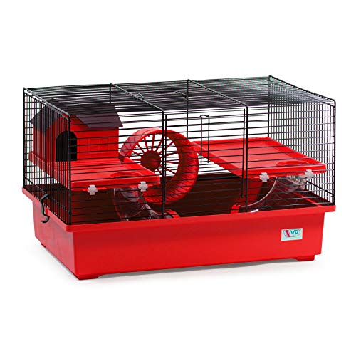 decorwelt Hamsterkäfige Rot Außenmaße 49x32,5x29 Nagerkäfig Hamster Plastik Kleintier Käfig mit Zubehör von decorwelt