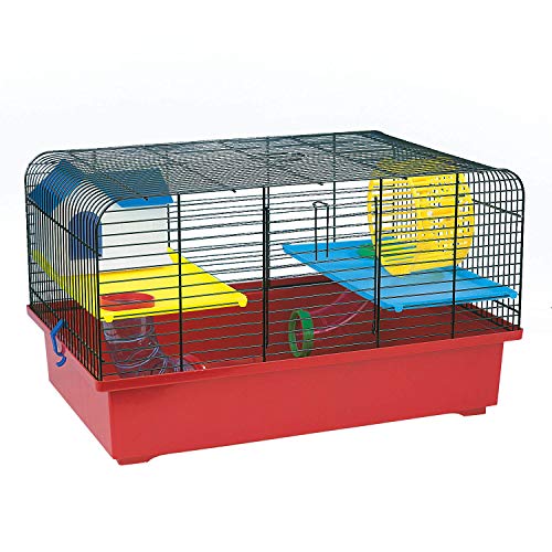 decorwelt Hamsterkäfige Rot Außenmaße 49x32,5x29 Nagerkäfig Hamster Plastik Kleintier Käfig mit Zubehör von decorwelt