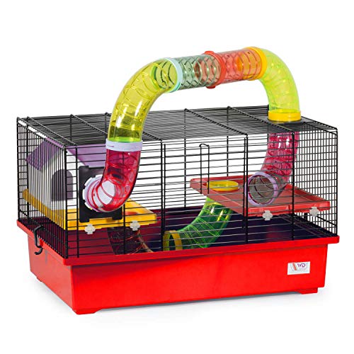 decorwelt Hamsterkäfige Rot Außenmaße 49x32,5x44 Nagerkäfig Hamster Plastik Kleintier Käfig mit Zubehör von decorwelt