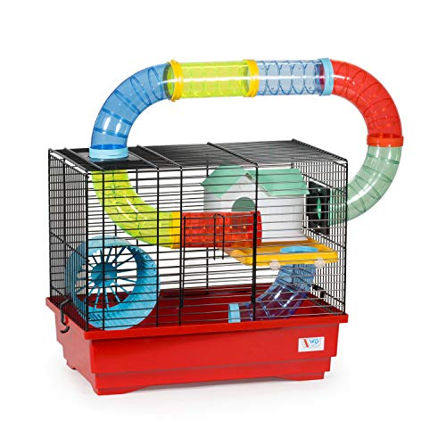 decorwelt Hamsterkäfige Rot Außenmaße 54x25,5x47 Nagerkäfig Hamster Plastik Kleintier Käfig mit Zubehör von decorwelt