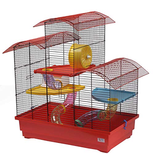 decorwelt Hamsterkäfige Rot Außenmaße 70x43x70 Nagerkäfig Hamster Plastik Kleintier Käfig mit Zubehör von decorwelt