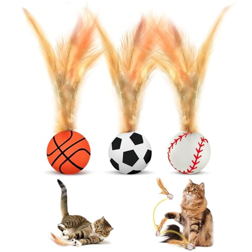 deegbbyi 3 Stück Hüpfender Katzenball mit Feder, Katze Bouncy Ball mit Feder, Interaktives Katzenspielzeug, für Katzen und Hunde Spielinteraktion im Innen und Außenbereich deegbbyi 3 Stück Hüpfender Katzenball mit Feder, Katze Bouncy Ball mit Feder, Interaktives Katzenspielzeug, für Katzen und Hunde Spielinteraktion im Innen und Außenbereich von deegbbyi