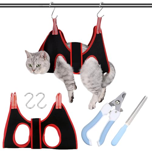 deegbbyi Katzenpflege Hängematte, Katzenpflege Tasche, Hängematte zum Krallenschneiden für Hunde, für Grooming mit 2 S Haken, mit Nagelknipser Nagelfeile, für Hunde und Katzen deegbbyi Katzenpflege Hängematte, Katzenpflege Tasche, Hängematte zum Krallenschneiden für Hunde, für Grooming mit 2 S Haken, mit Nagelknipser Nagelfeile, für Hunde und Katzen von deegbbyi