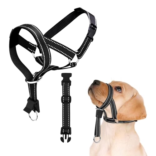 deegbbyi Maulkorb für Hunde, Maulkorb aus Nylon, Hundeleine Sicherheitsgurt, Verstellbarer Gurt, mit gepolstertem Nasenriemen, Verhindert Beißen, Nagen, Bellen und Kauen (Black, XL) von deegbbyi