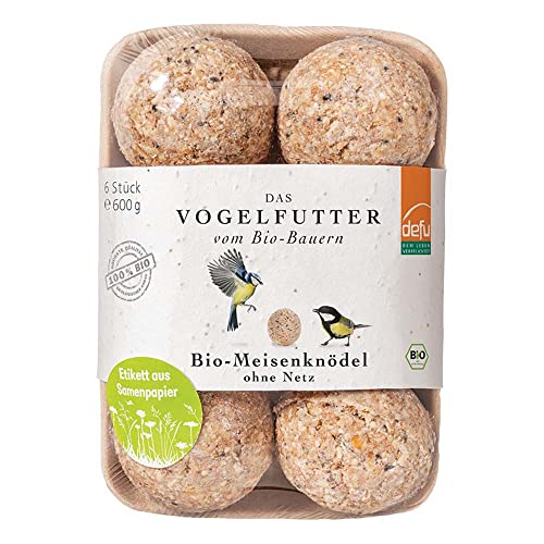 defu Wildvögel | Bio Meisenknödel ohne Netz | Ganzjähriges Wildvogelfutter für Weich- und Körnerfresser | 6 Stück (600g) von defu