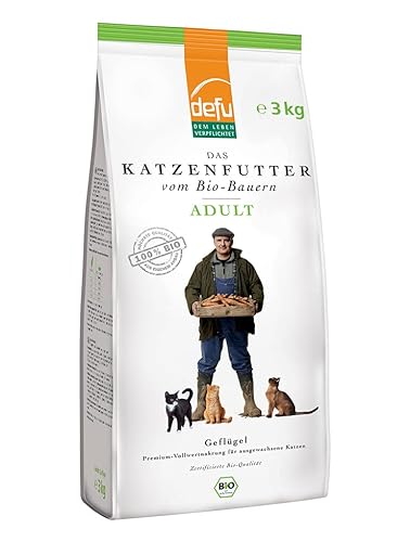 defu Katzenfutter | 3 x 3 kg | Adult Bio Geflügel Trockenfutter | Premium Bio Alleinfuttermittel für Katzen von defu