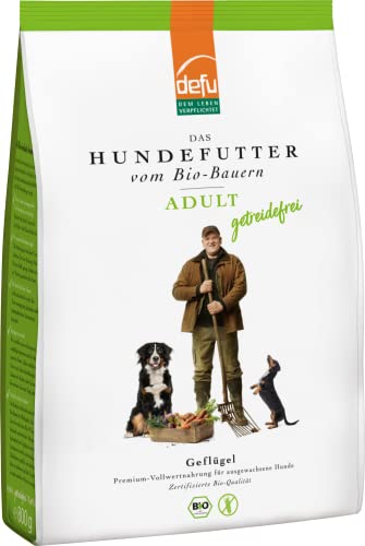 defu Hundefutter | 4 x 800 g | Adult getreidefrei Bio Geflügel | Premium Bio Trockenfutter für ausgewachsene Hunde von defu