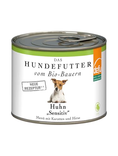 defu Hundefutter | 12 x 200 g | Bio Huhn Sensitiv | Premium Bio Nassfutter Menü | Alleinfuttermittel für Hunde von defu