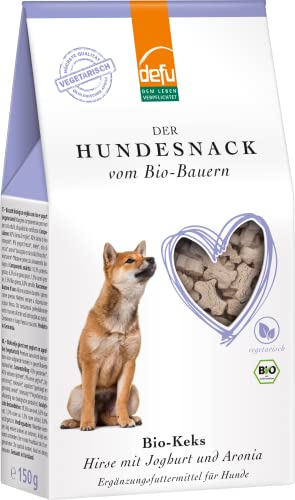 defu Hundesnack | 6 x 150 g | Bio Hundekekse Hirse mit Joghurt und Aronia | Vegetarische Premium Leckerlis für Ihren Hund von defu