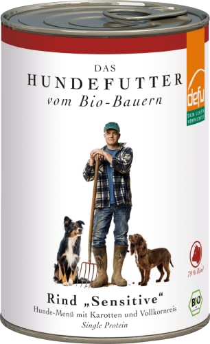 defu Hundefutter | 12 x 410 g | Bio Rind Sensitive | Premium Bio Nassfutter Menü für Hunde von defu