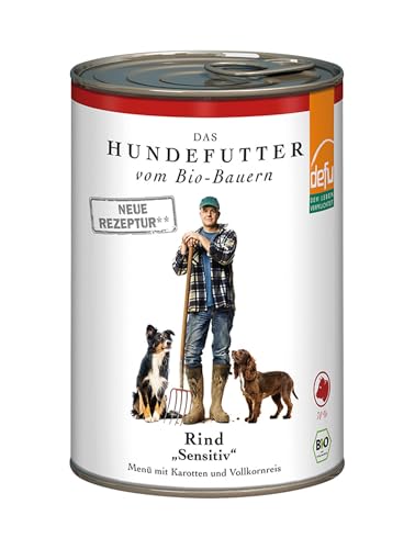 defu Hundefutter | 12 x 410 g | Bio Rind Sensitiv | Premium Bio Nassfutter Menü | Alleinfuttermittel für Hunde von defu