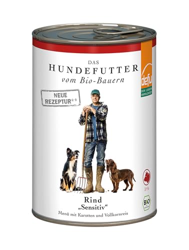 defu Hundefutter | 12 x 410 g | Bio Rind Sensitive | Premium Bio Nassfutter Menü für Hunde von defu