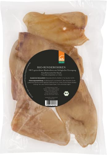 defu Hundesnack | 1 x 170 g | Bio Rinderohren getrocknet | Natürlicher Premium Bio Kausnack für Hunde von defu