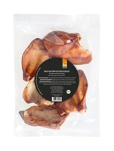 defu Hundesnack | 1 x 175 g | Bio Schweineohren getrocknet | Natürlicher Premium Bio Kausnack für Hunde von defu
