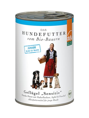 defu Hundefutter | 12 x 400 g | Junior Bio Geflügel Sensitive | Premium Bio Nassfutter Menü für Junge Hunde von defu