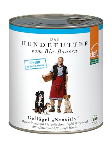 defu Hundefutter | 6 x 800 g | Junior Bio Geflügel Sensitive | Premium Bio Nassfutter Menü für Junge Hunde von defu