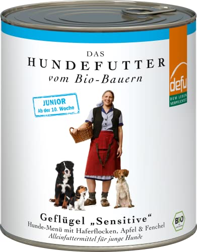 defu Hundefutter | 1 x 800 g | Junior Bio Geflügel Sensitive | Premium Bio Nassfutter Menü für Junge Hunde von defu