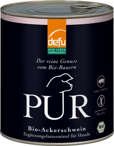 defu Hundefutter | 6 x 800 g | PUR Bio Ackerschwein | Premium Bio Nassfutter | Ergänzungsfuttermittel für Hunde von defu