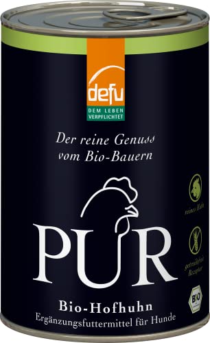 defu Hundefutter | 12 x 400 g | PUR Bio Hofhuhn | Premium Bio Nassfutter | Ergänzungsfuttermittel für Hunde von defu