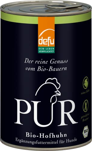 defu Hundefutter | 1 x 400 g | PUR Bio Hofhuhn | Premium Bio Nassfutter | Ergänzungsfuttermittel für Hunde von defu