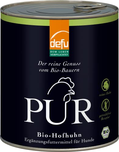 defu Hundefutter | 6 x 800 g | PUR Bio Hofhuhn | Premium Bio Nassfutter | Ergänzungsfuttermittel für Hunde von defu