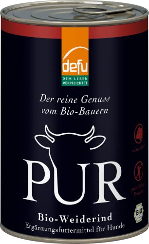 defu Hundefutter | 12 x 400 g | PUR Bio Weiderind | Premium Bio Nassfutter | Ergänzungsfuttermittel für Hunde von defu