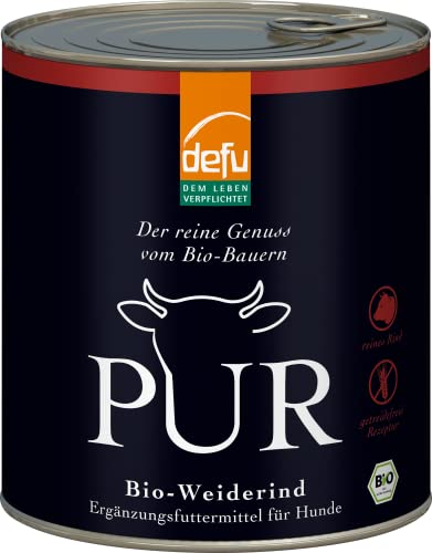 defu Hundefutter | 6 x 800 g | PUR Bio Weiderind | Premium Bio Nassfutter | Ergänzungsfuttermittel für Hunde von defu