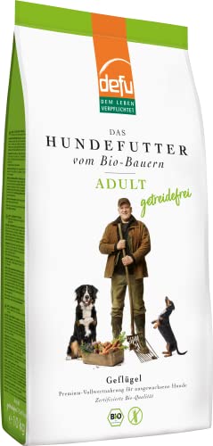 defu Hundefutter | 1 x 12,5 kg | Adult getreidefrei Bio Geflügel | Premium Bio Trockenfutter für ausgewachsene Hunde von defu