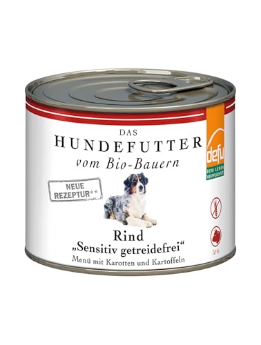 defu Hundefutter | 12 x 200 g | Bio Rind Sensitiv getreidefrei | Premium Bio Nassfutter Menü | Alleinfuttermittel für Hunde von defu