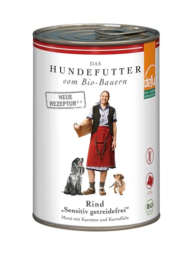 defu Hundefutter | 12 x 410 g | Bio Rind Sensitiv getreidefrei | Premium Bio Nassfutter Menü | Alleinfuttermittel für Hunde von defu