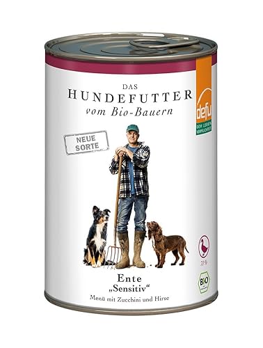 defu Hundefutter | 12 x 410 g | Bio Ente Sensitiv | Premium Bio Nassfutter Menü | Alleinfuttermittel für Hunde von defu