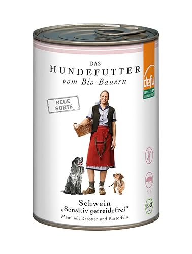 defu Hundefutter | 12 x 410 g | Bio Schwein Sensitiv getreidefrei | Premium Bio Nassfutter Menü | Alleinfuttermittel für Hunde von defu