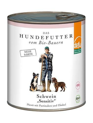 defu Hundefutter | 6 x 820 g | Bio Schwein Sensitiv | Premium Bio Nassfutter Menü | Alleinfuttermittel für Hunde von defu