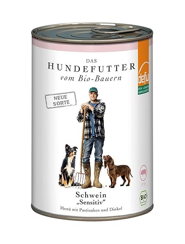 defu Hundefutter | 12 x 410 g | Bio Schwein Sensitiv | Premium Bio Nassfutter Menü | Alleinfuttermittel für Hunde von defu