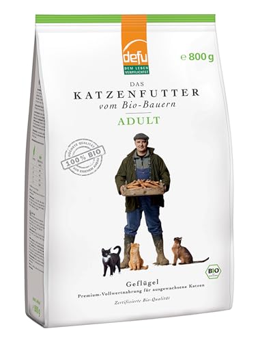defu Katzenfutter | 1 x 800 g | Adult Bio Geflügel Trockenfutter | Premium Bio Alleinfuttermittel für Katzen von defu