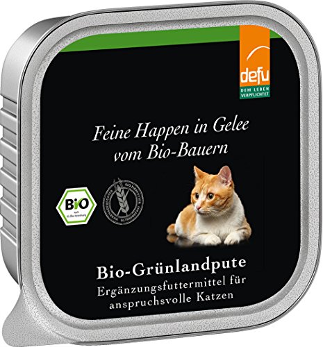 defu Katzenfutter | 16 x 100 g | Bio Grünlandpute Pure Happen in Gelee | Premium Bio Ergänzungsfuttermittel für Katzen von defu